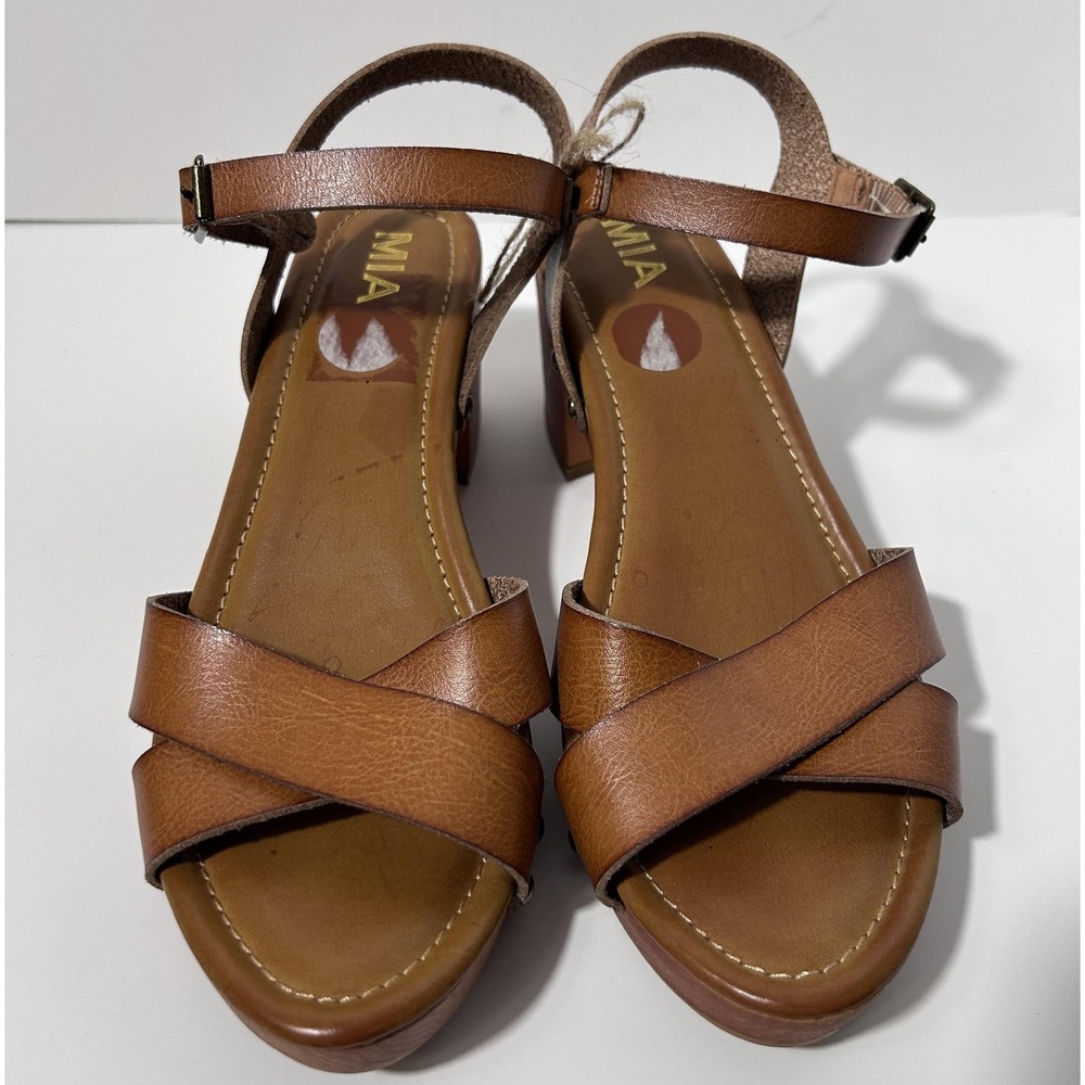 MIA Shoes Womens Size 9 Brown Susan Block Heel Sandals Studded Ankle Strap